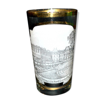 Souvenir glass of old Lunéville - Landscape in grisaille and gold border