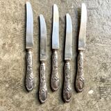 5 couteaux à dessert monogrammés TG en argent par Félix Malique, fin XIXème siècle