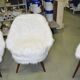 Pair of Mid-Century armchairs in white faux fur with beech legs.
