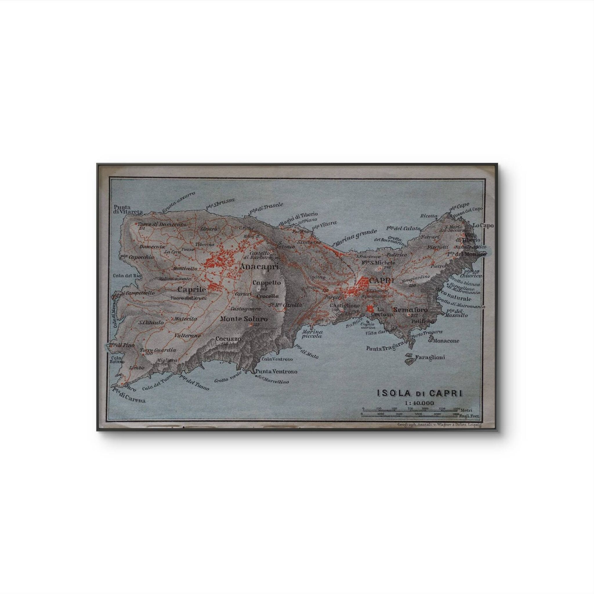 Carte ancienne de l’île de Capri – Italie – 1909 | Décoration murale v