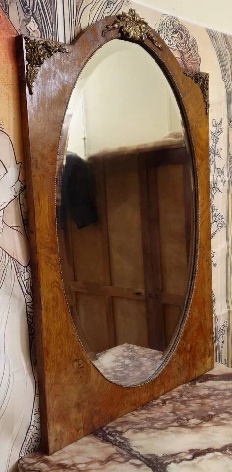 Miroir époque Napoléon III, seconde moitié du XIXe siècle en loupe et bronz