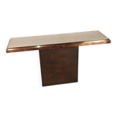 Console minimaliste en travertin et métal patiné — années 70