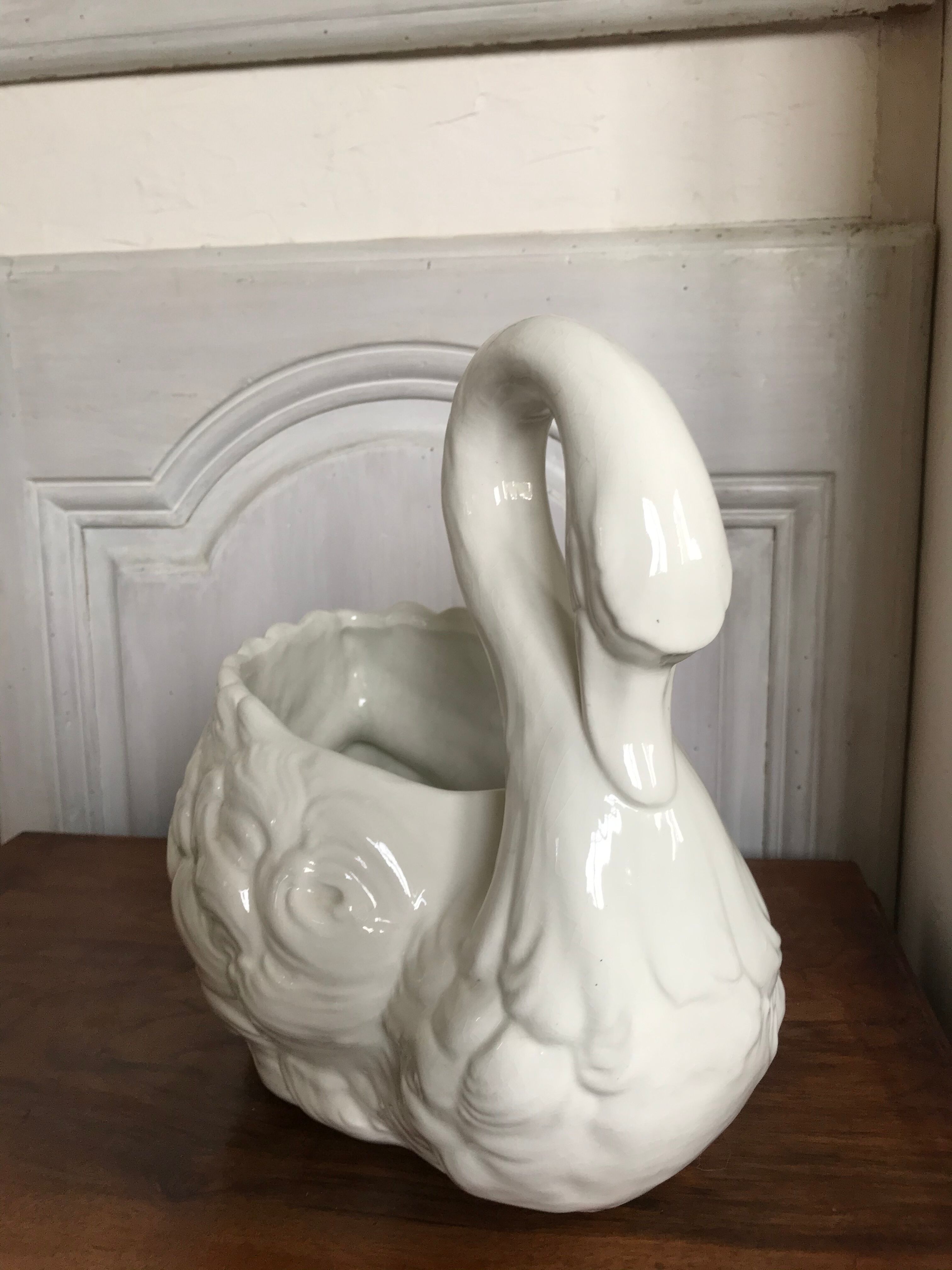 Vintage ceramic swan pot cover