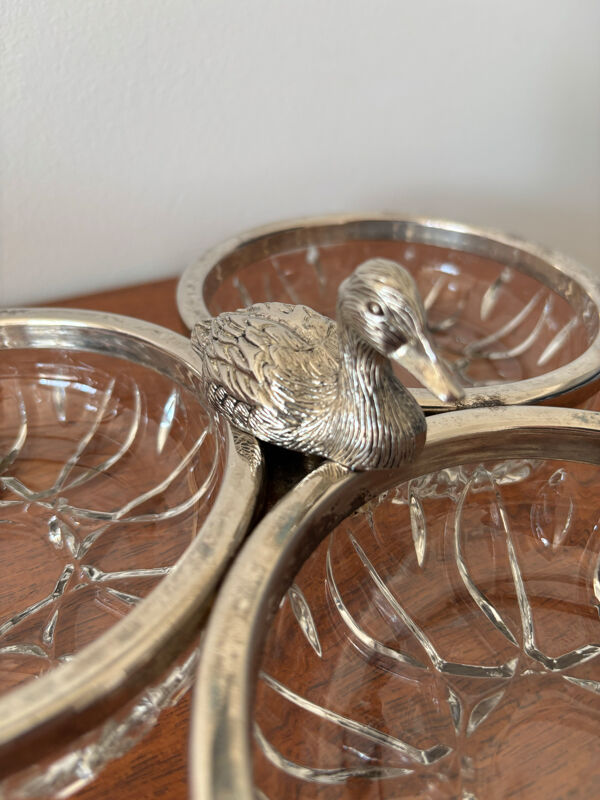 Plat apéritif verre et inox • Plateau de service vintage en métal arge