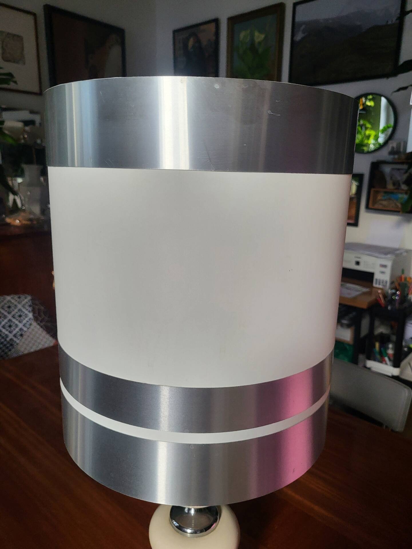 Large Vintage 1970 Space Age Chrome & Wood Lamp