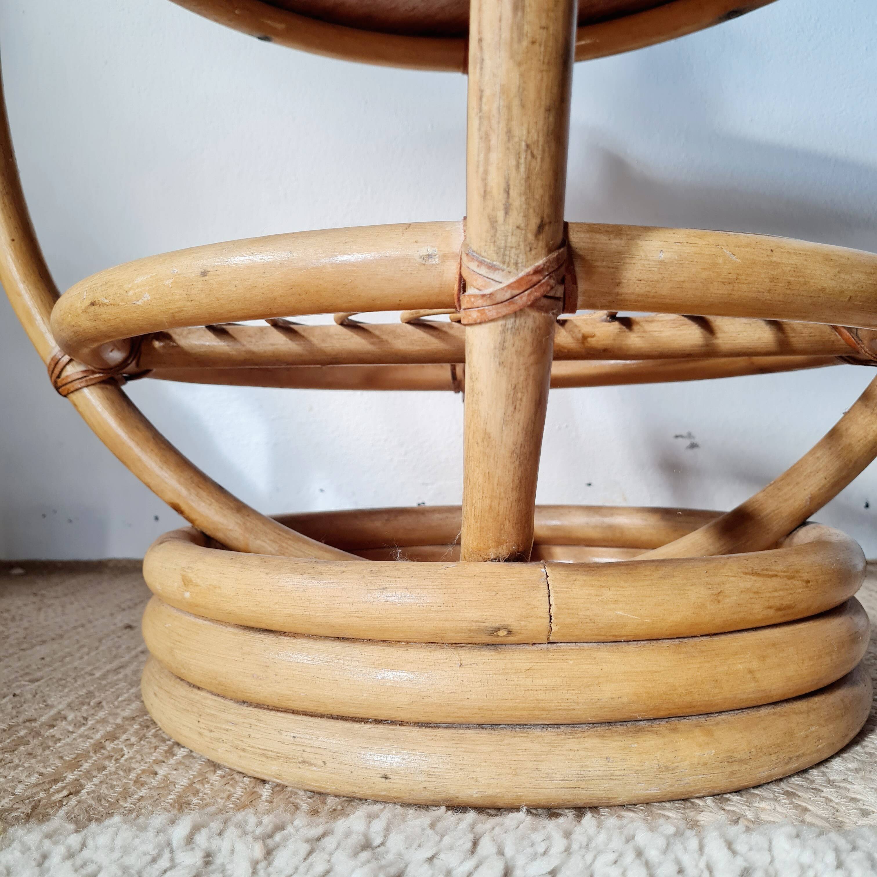 Vintage rattan side table with two round tops – 1960