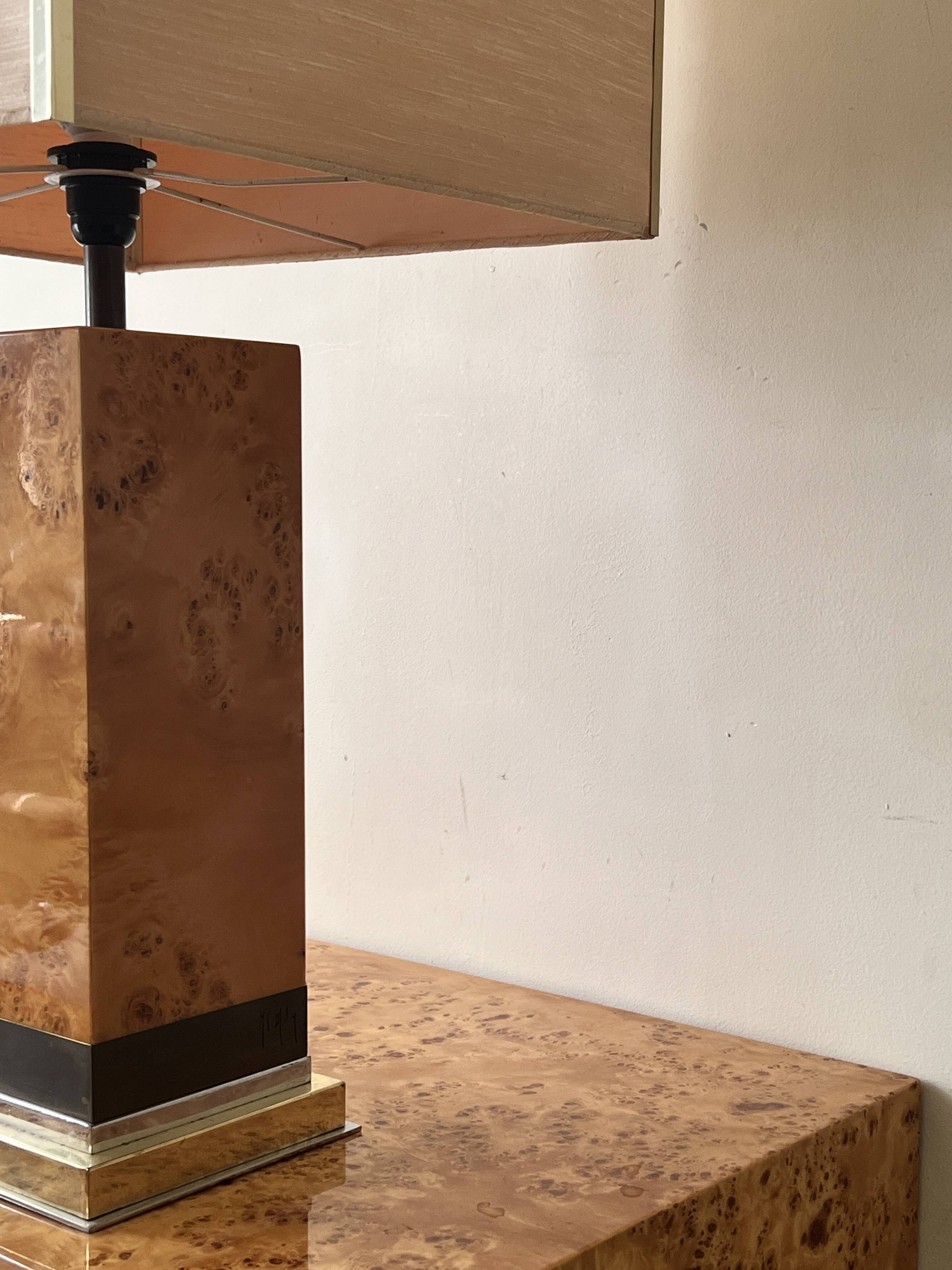 Majestic table lamp in elm burl, C.Mahey design 1970