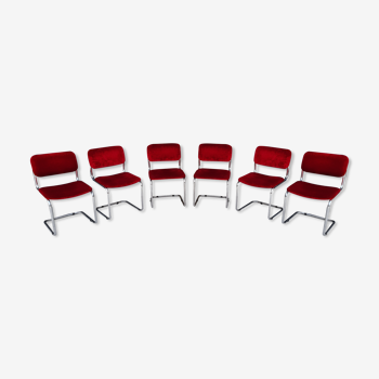 Ensemble de 6 chaises cantilever vintage velour années 70