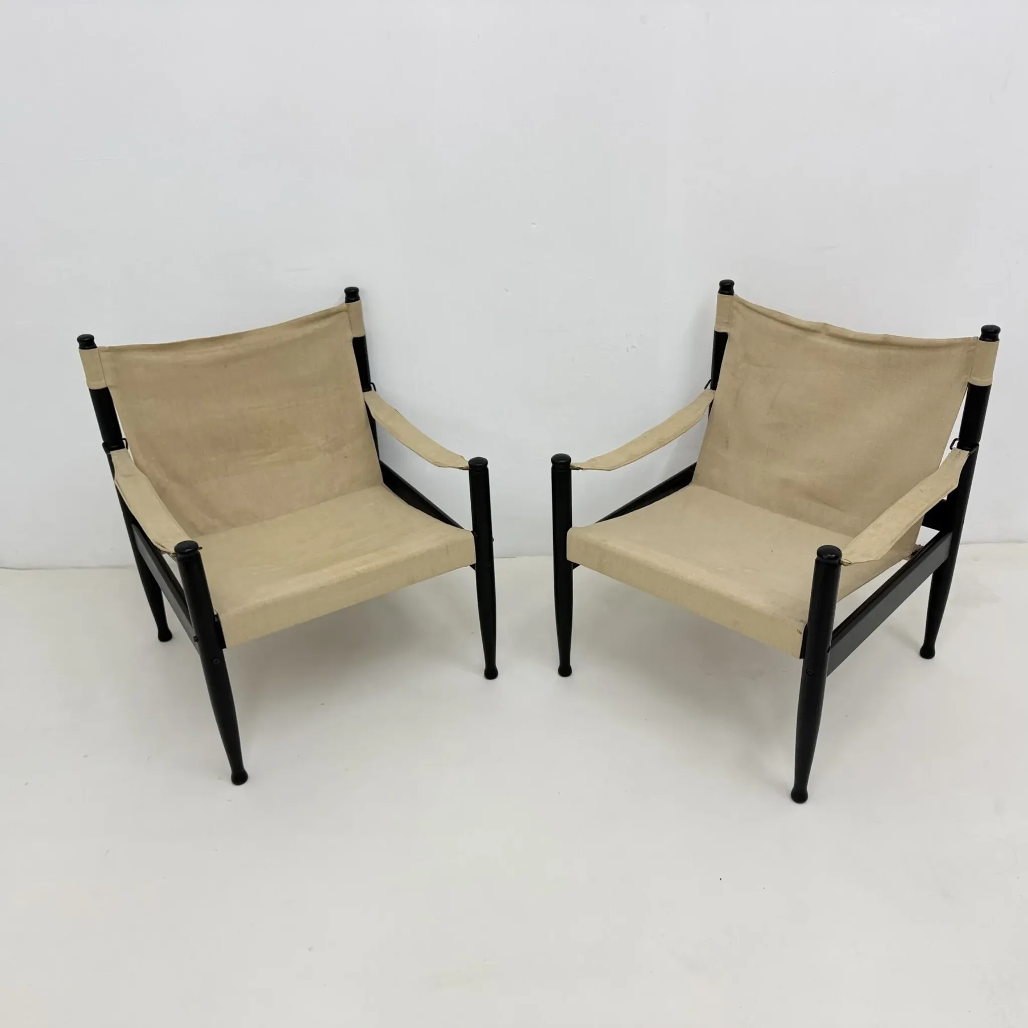Set of mid-century Danish safari chairs by Erik Wørts for Niels Eilersen, 1960s