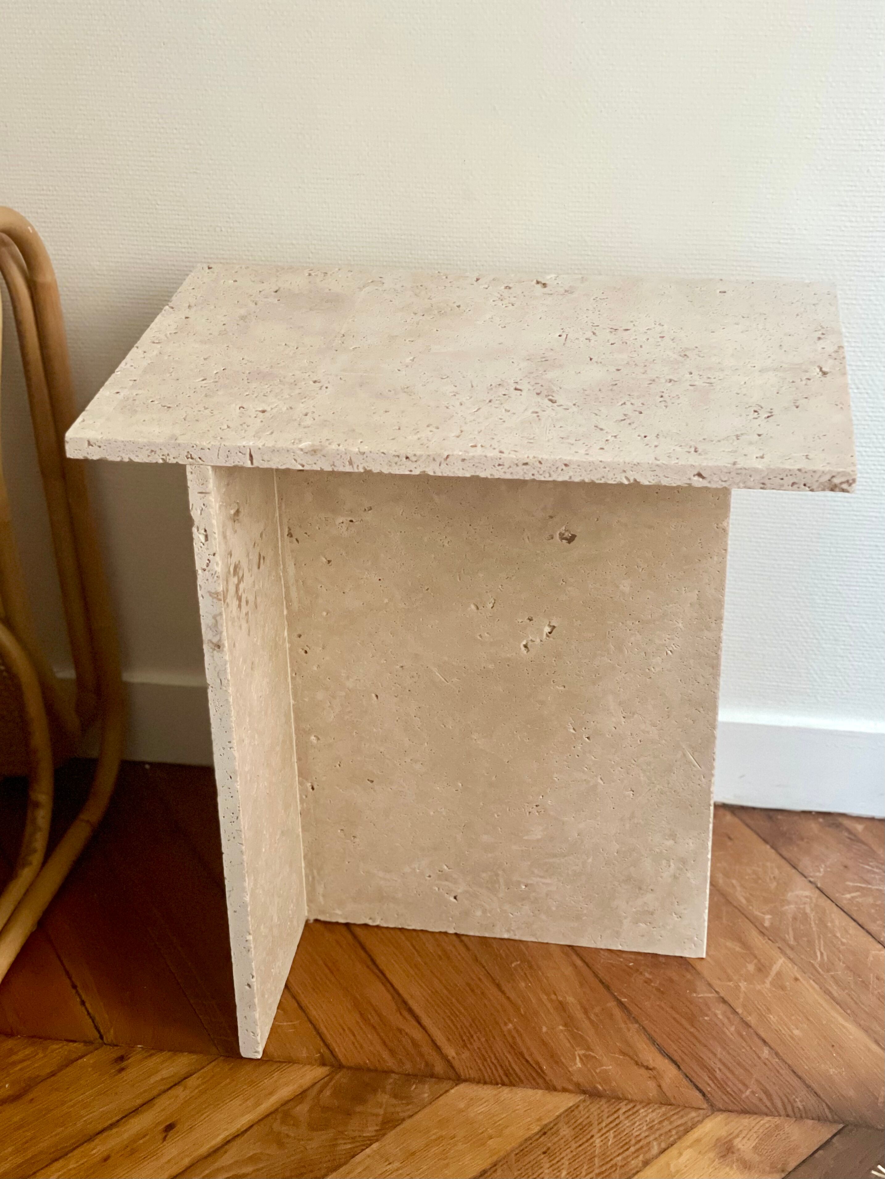 Minimalist travertine stone side table