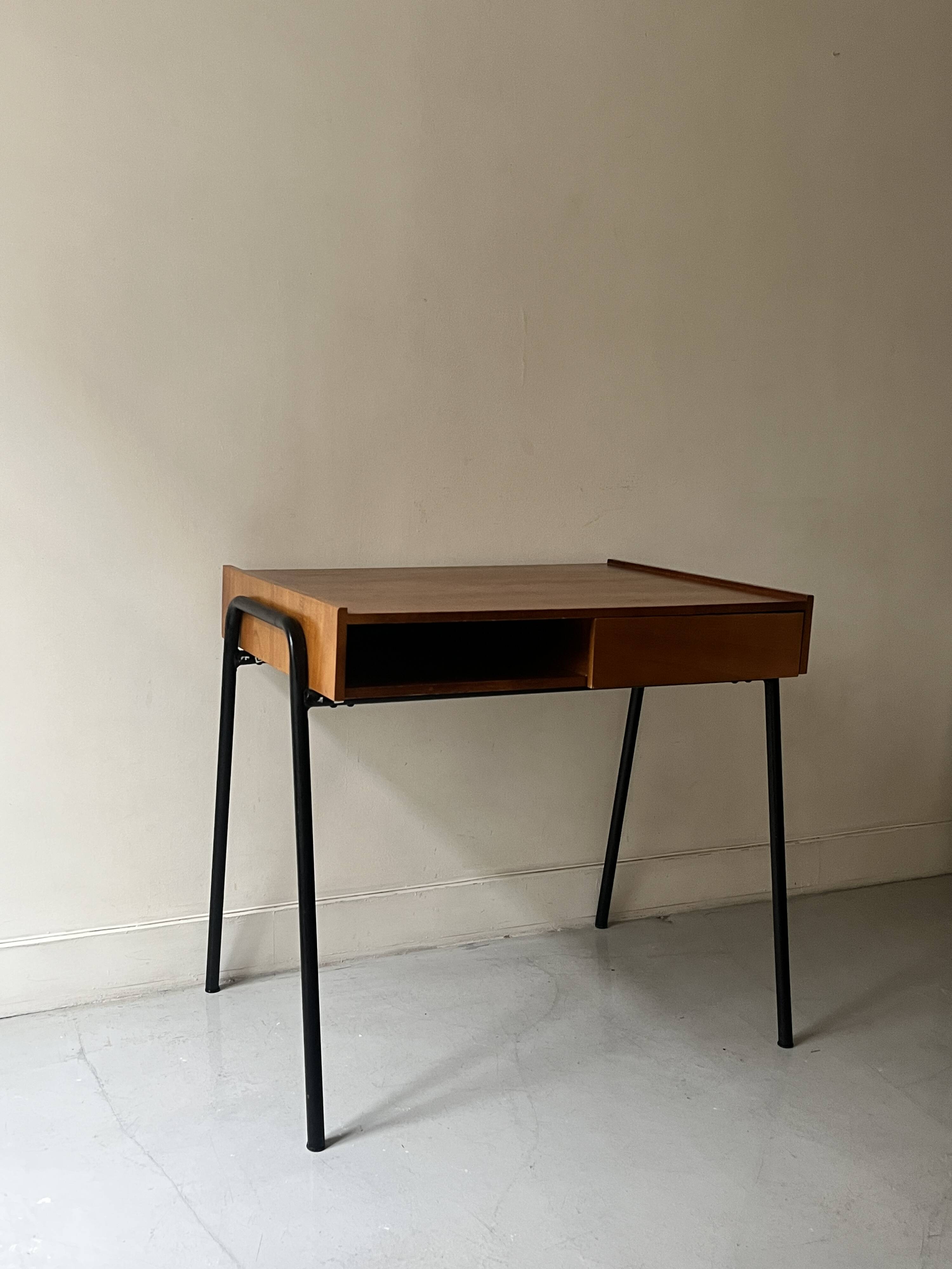 Desk in wood and black metal design 1950
