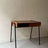 Desk in wood and black metal design 1950