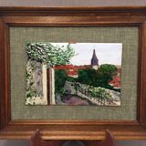 Painting frame enamelled painting signed on copper plate city of septeuil 78