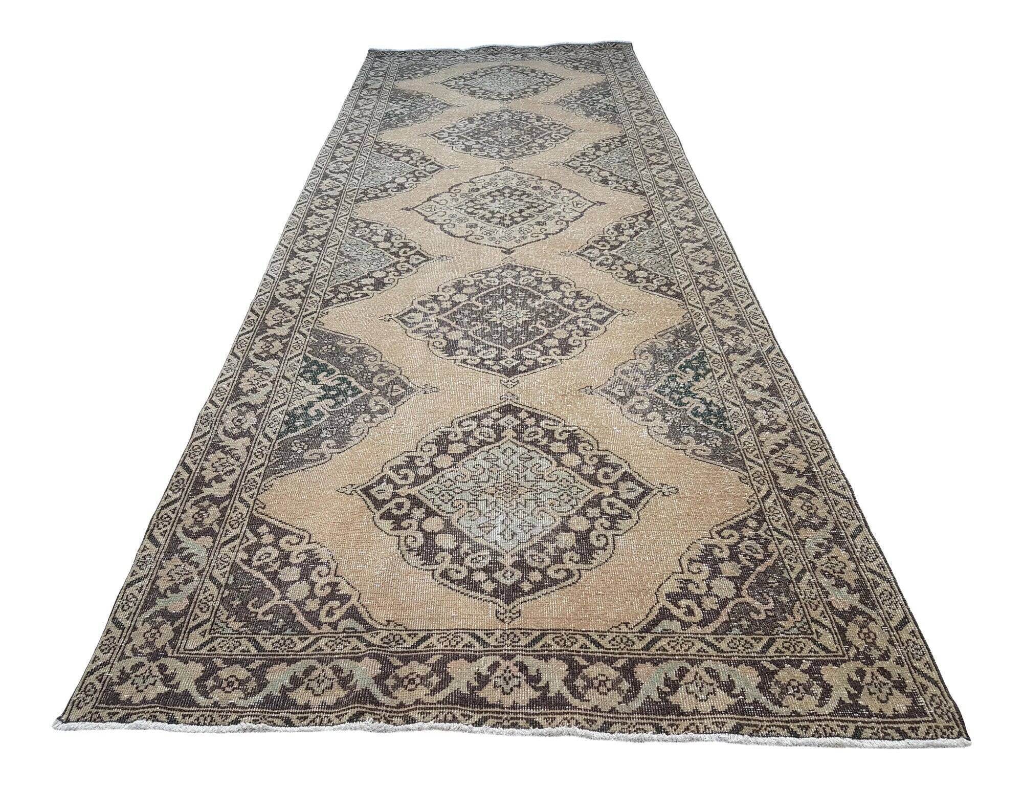 Vintage Turkish hallway rug 143x391 cm