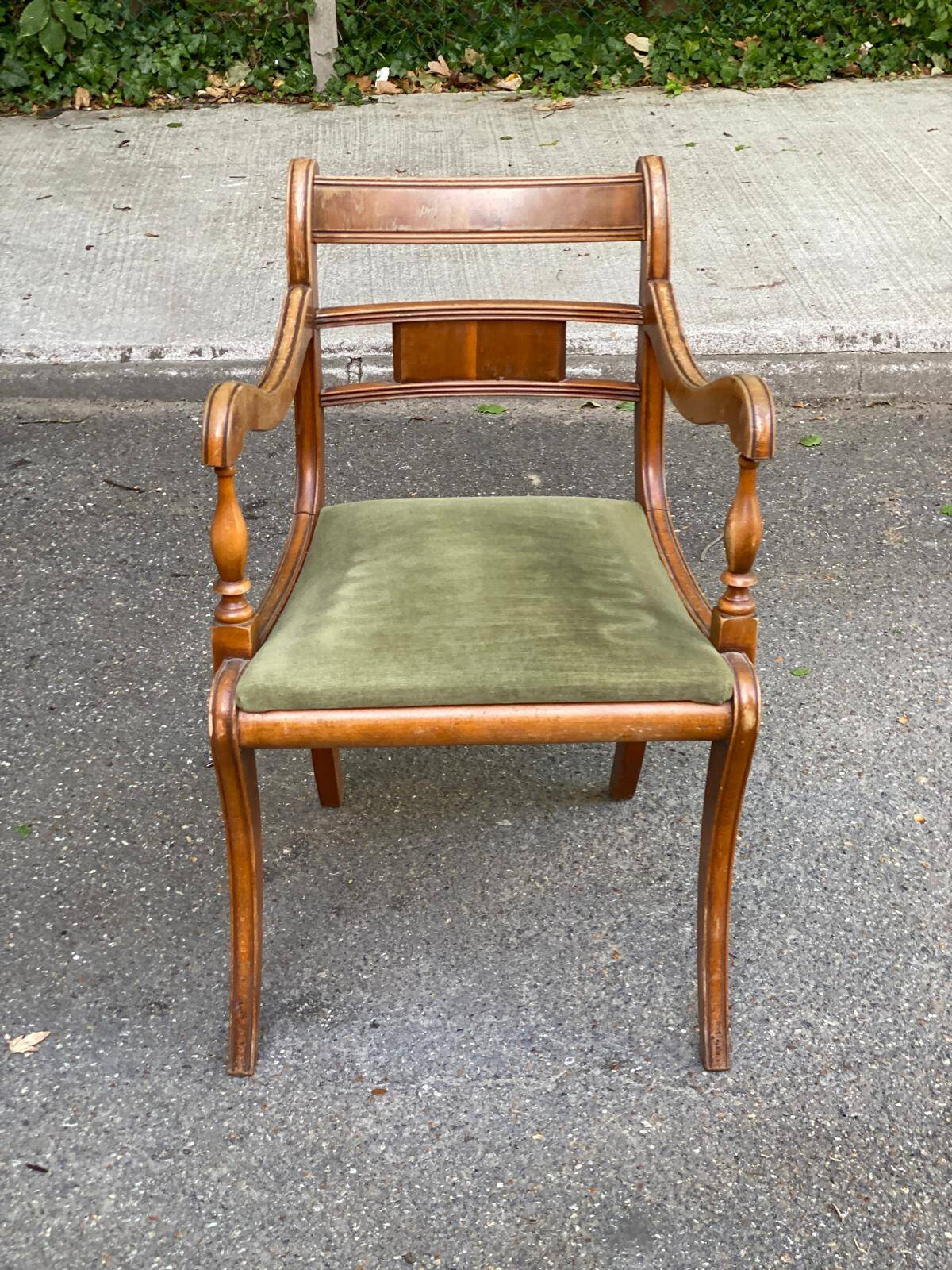 English Regency office chair in solid wood and green velvet