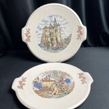 Lot of 2 Sarreguemines earthenware cake dishes from Ma Normandie circa 1950