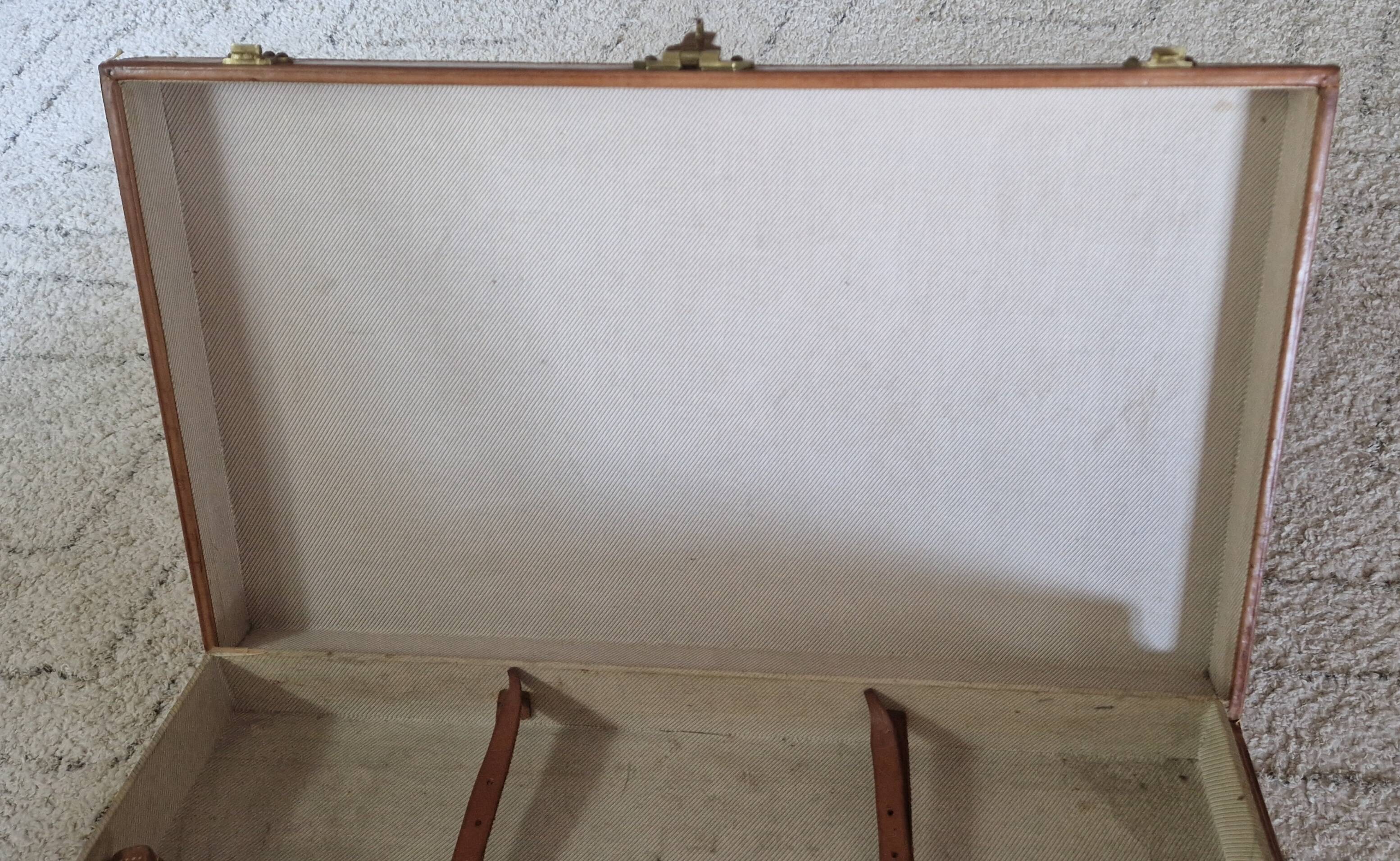 Antique leather and brass trunk/suitcase, high-end luggage circa 1930