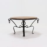 French Wrought Iron and Oak Circle Coffee Table 1960s
