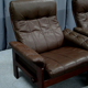 Pair of armchairs and ottoman in leather, 1970
