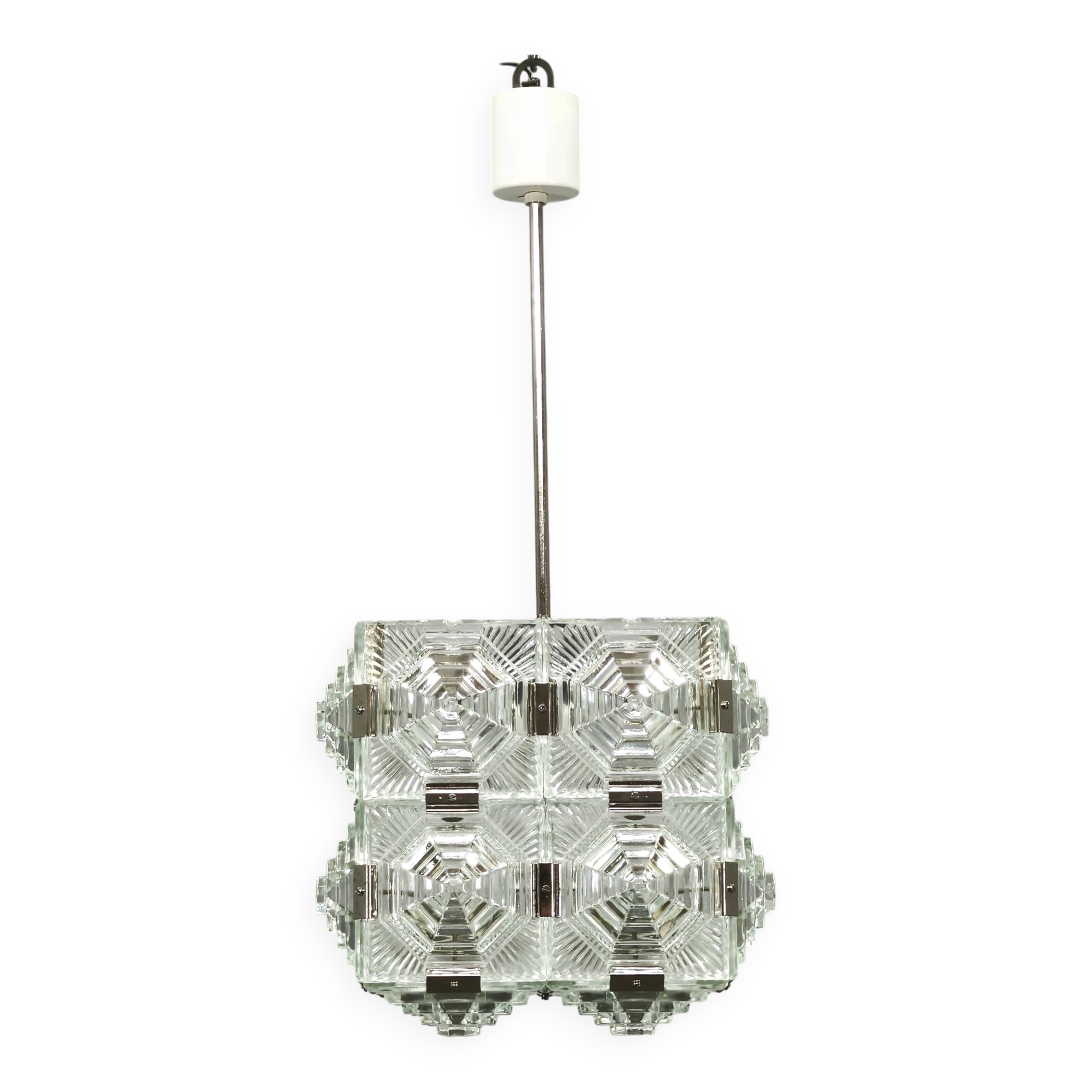 1970s Brutalist Glass Cube Pendant, Kamenický Šenov