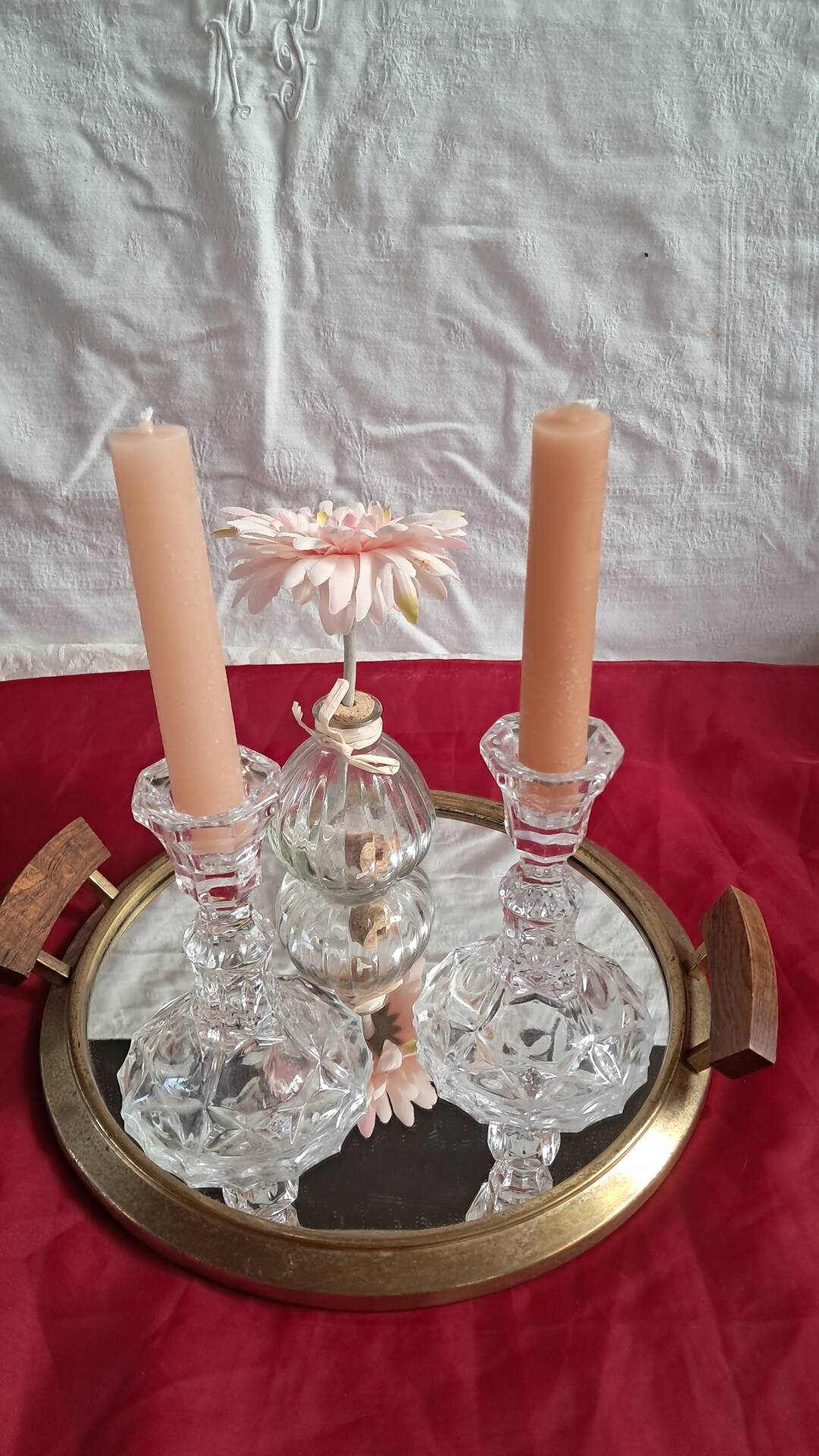 Pair of vintage glass candlesticks in clear glass