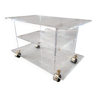 Plexiglas side table on casters by David Lange circa 1970