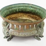 Repelled copper planter with acanthus and cast bronze legs, 1900s