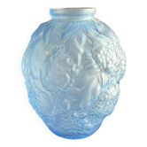 Large Art Deco round vase in frosted blue glass - 1930