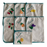 Set of 7 70's tea towels - hand-embroidered & braided weekly - cotton - 50x38 cm