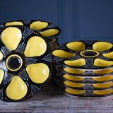 Set of twelve handpainted Brittany yellow, cream and black oyster plates