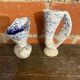 Pair of Snowstone Vases Ceramic White Blue France Vintage #D55