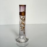 Antique purple tinted glass vase | ribbon/bow and flowers