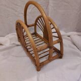 Woven bamboo magazine rack from the 1970s