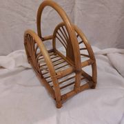 Woven bamboo magazine rack from the 1970s