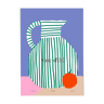 Colorful wall poster with striped vase and orange