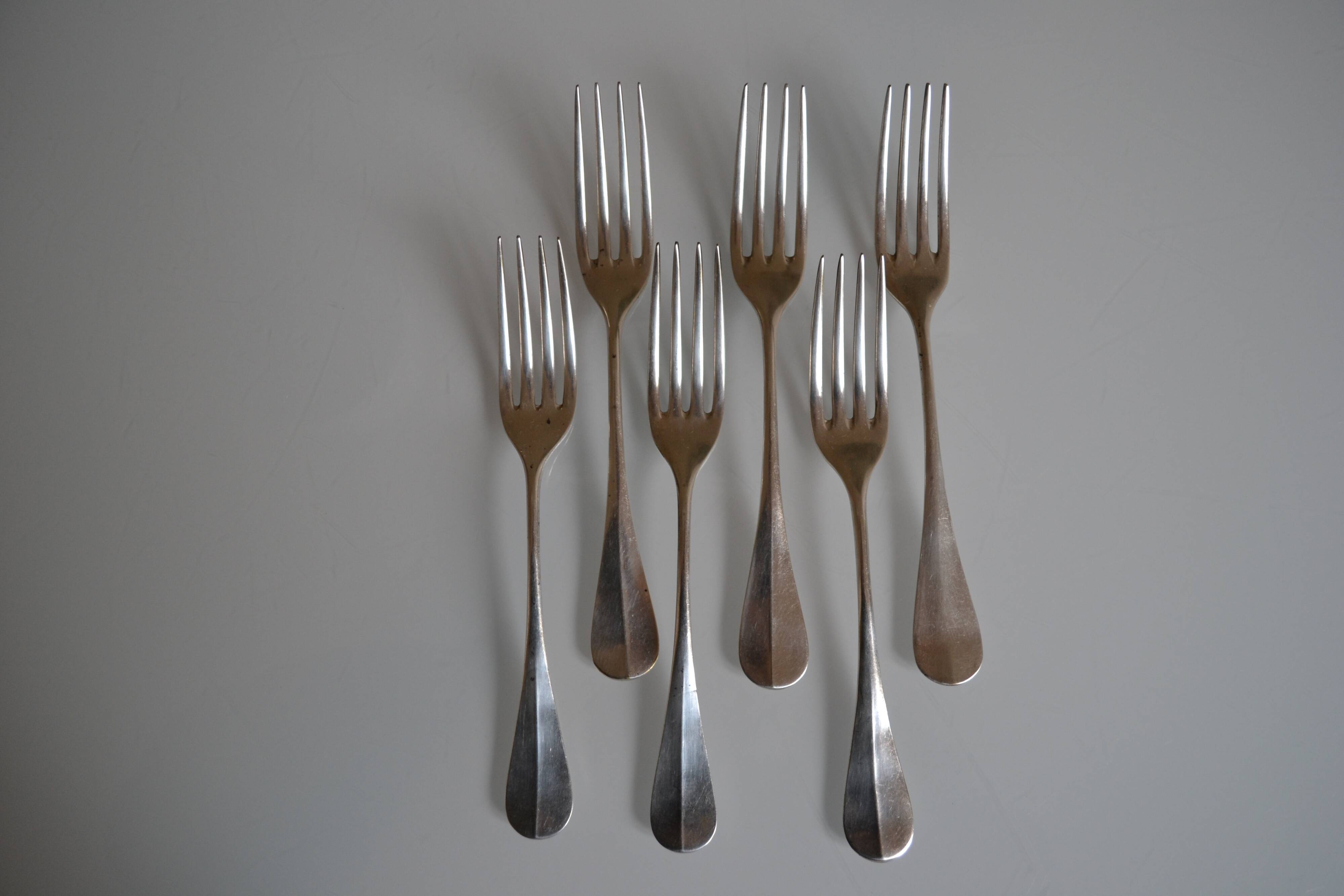 6 silver metal table forks P de Ruolz silver plated forks 21 cm