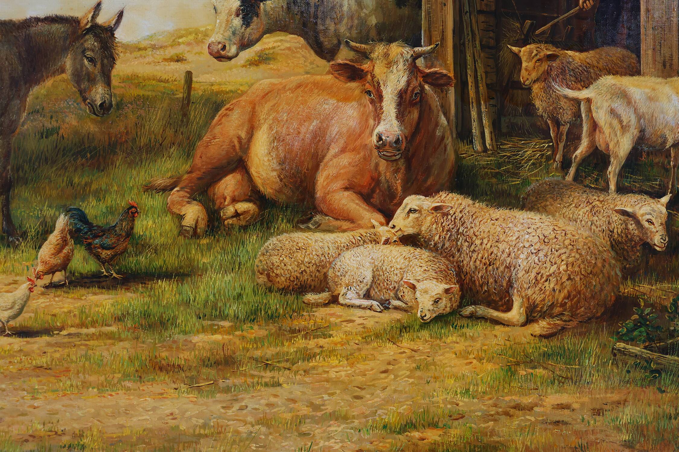 Large 20th century painting with wooden frame, Belgium 1960s
