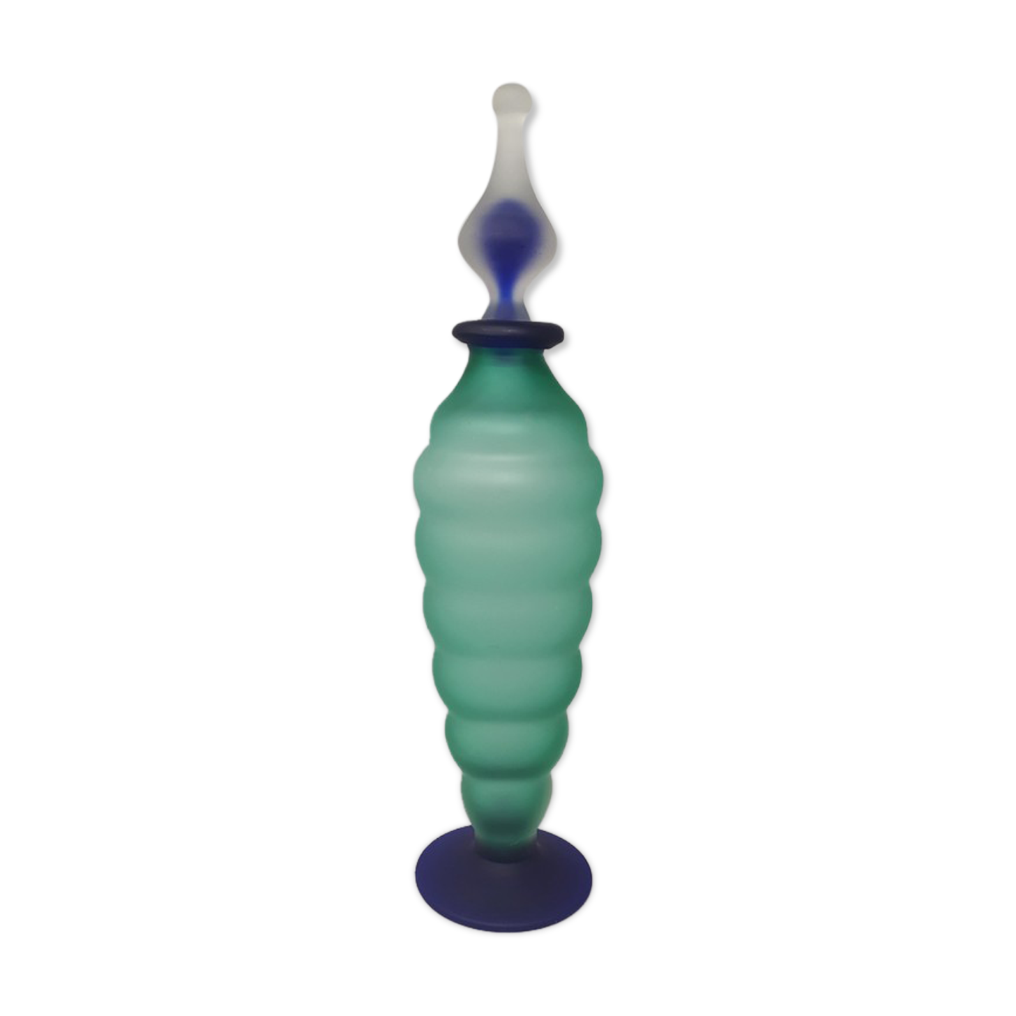 1970s Astonishing Green and Blue Bottle in Murano Glass By Michielotto
