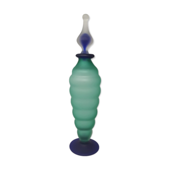 Bouteille verte et bleue étonnante des années 1970 dans le verre de Murano par Michielotto