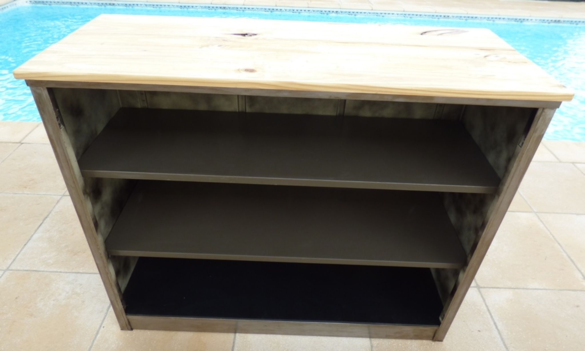 Industrial low metal furniture goes everywhere with wood top