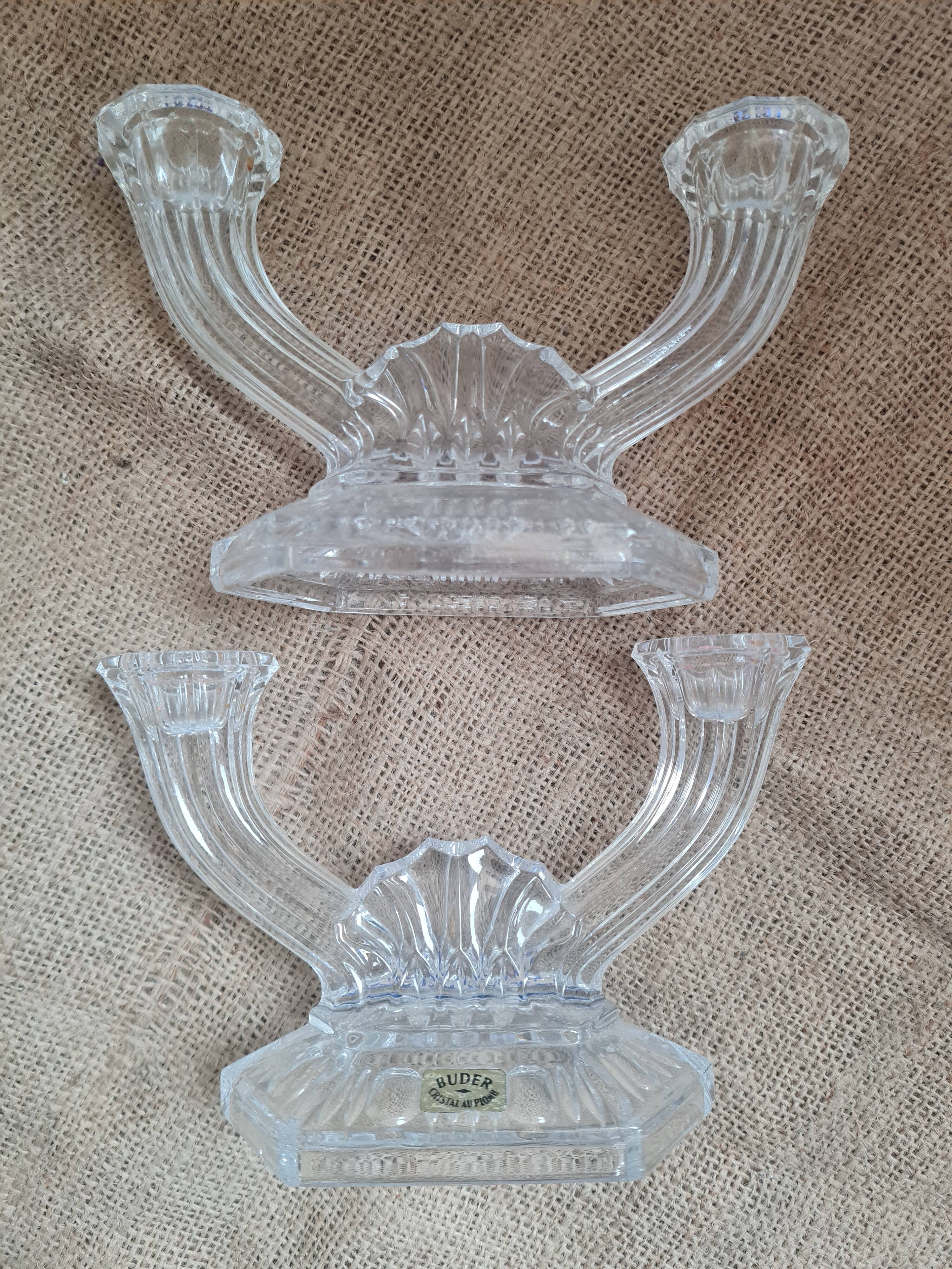 Pair of crystal candle holders