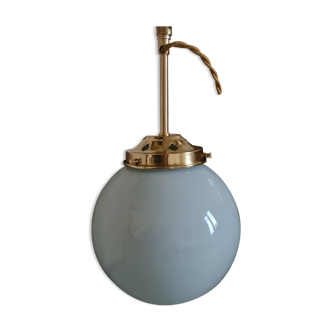 Bluish glass globe hanging lamp
