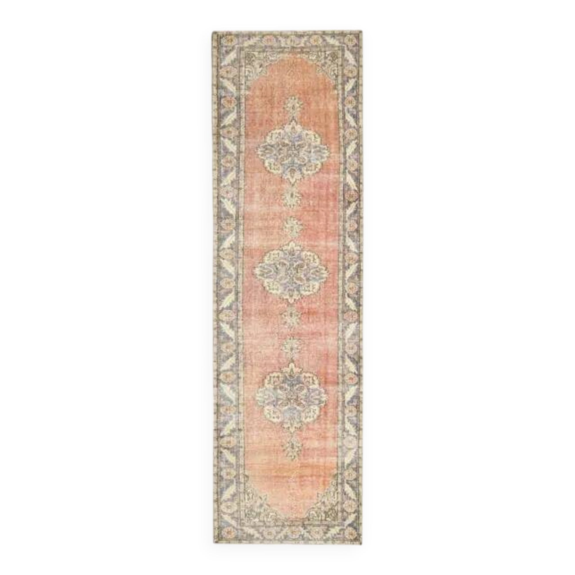 Vintage Turkish Oushak handmade wool cotton red runner rug 94x335