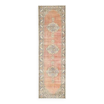 Vintage Turkish Oushak handmade wool cotton red runner rug 94x335