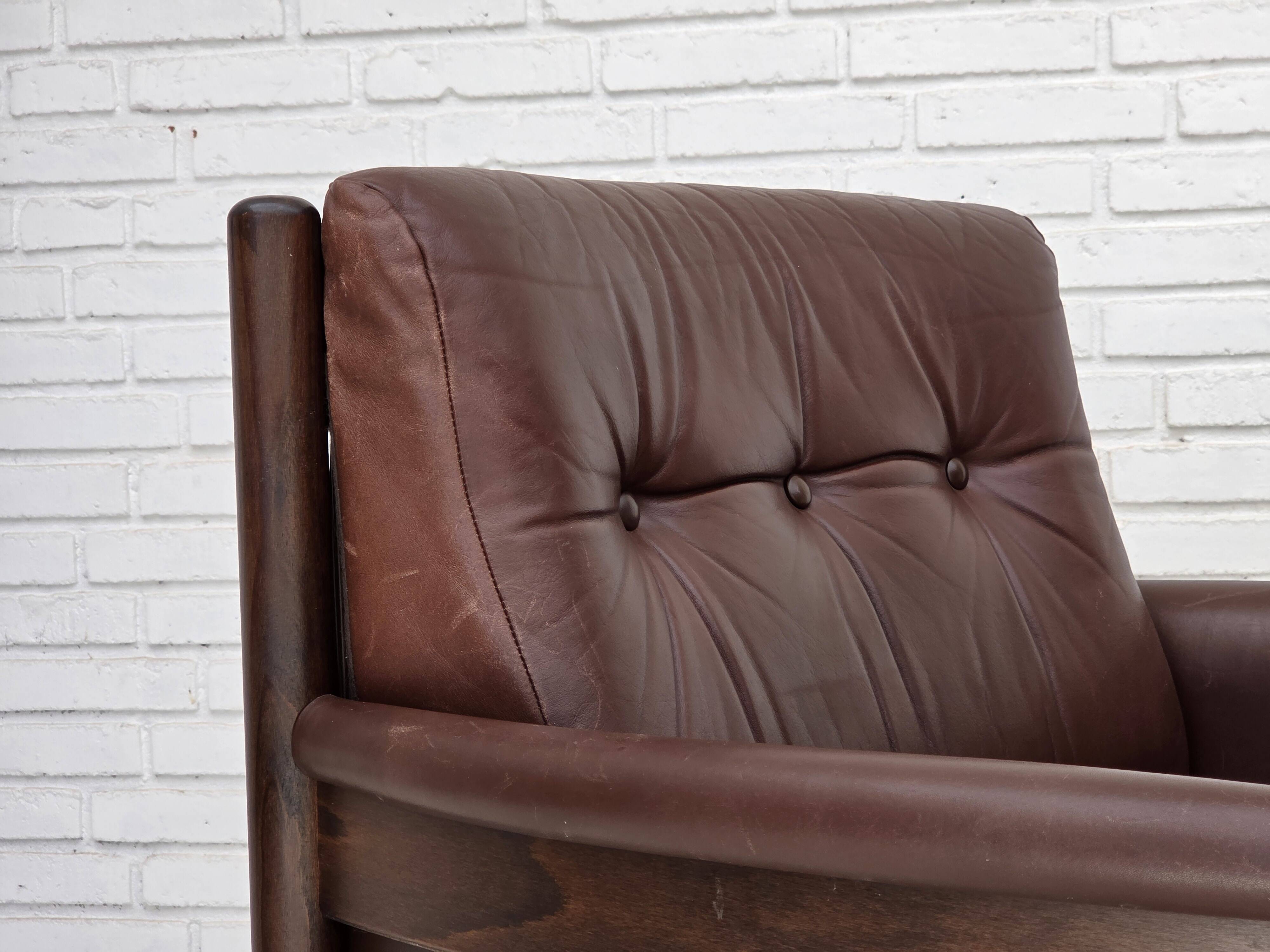 1970s, Scandinavian armchair, furniture leather, beech wood.