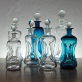 Holmegaard "Klukflasker", Set of 7 Mouth Blown Cluck Bottles or Decanters