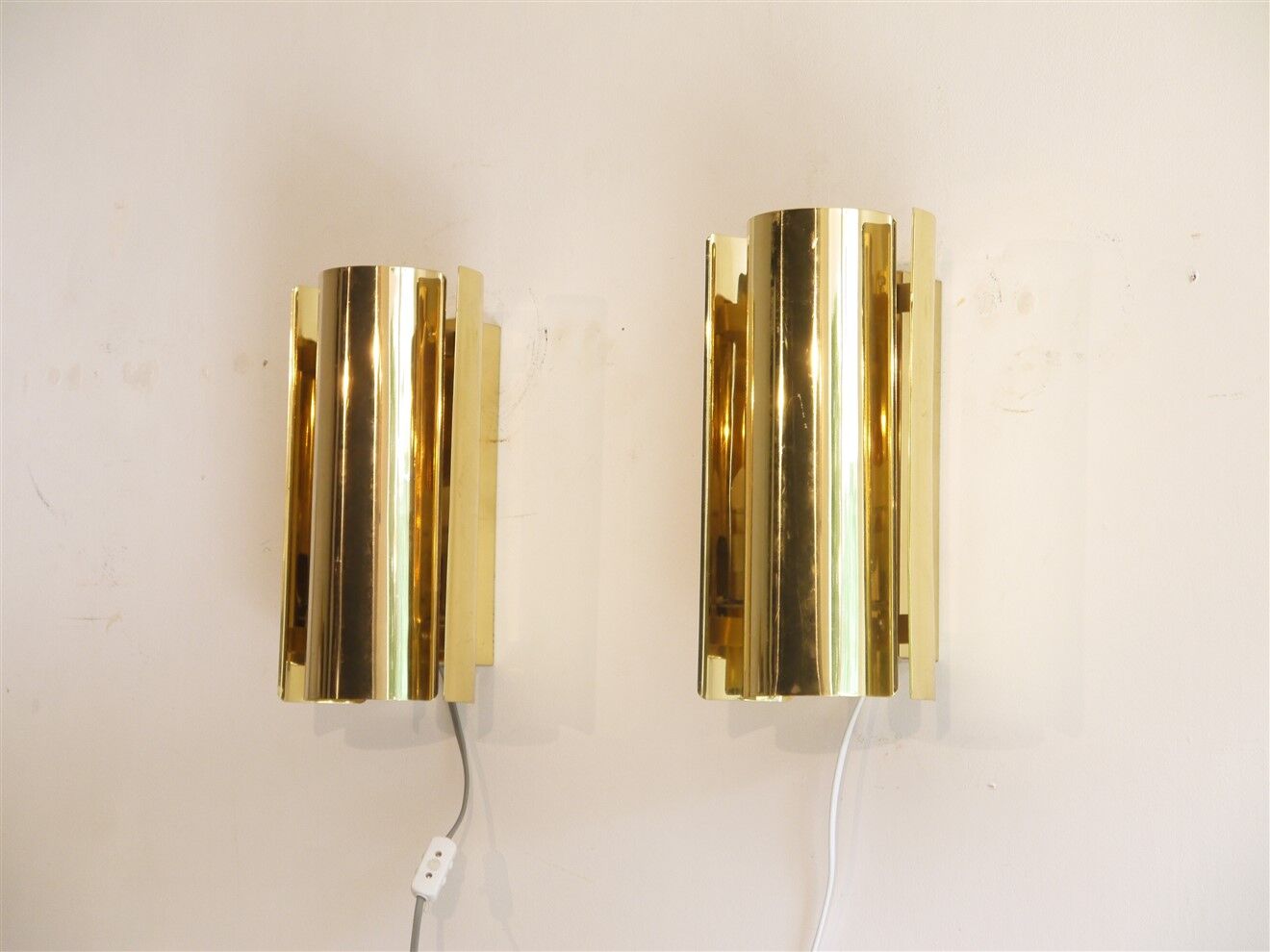 Pair of Scandinavian brass wall lamps from Falkenberg 1970
