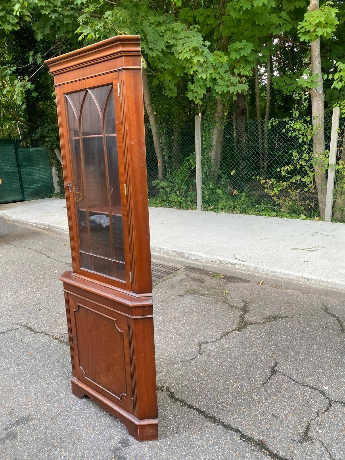 English Victorian wooden corner display cabinet