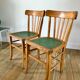 Pair of bistro chairs in light curved wood and green seat 1950s