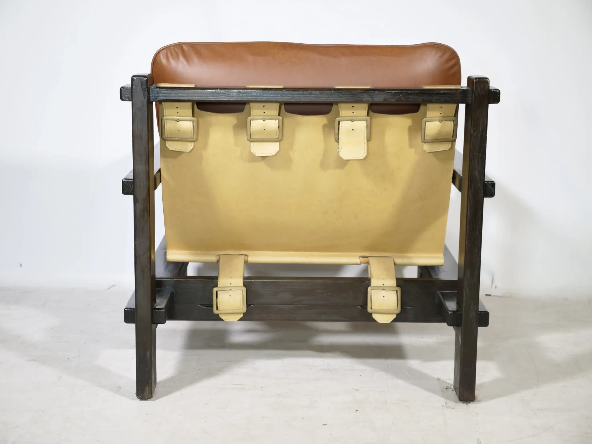 Brutalist Lounge Set in Light Brown Leather & Pine by Carl Straub, Set of 3